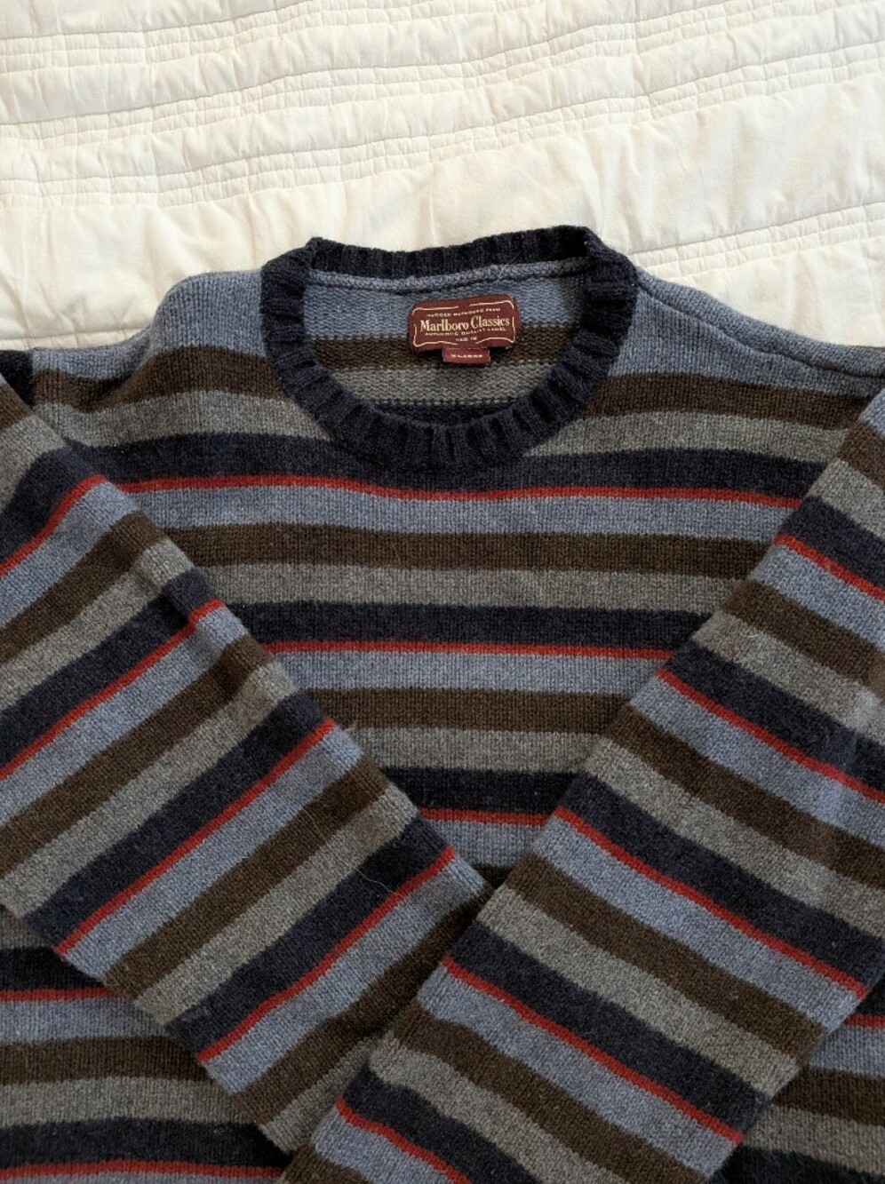 Marlboro Classics Vintage Colorful Striped Knit Wool Crew Neck Sweater